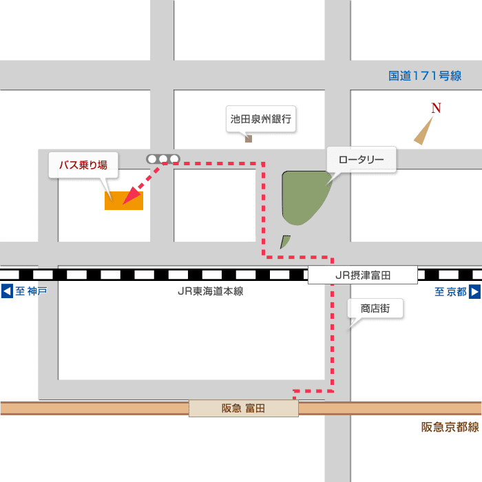 摂津富田駅～スクールバス乗り場マップ